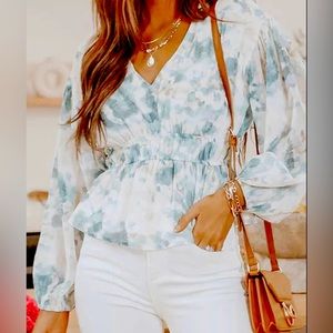 V Neck Tie Dye Peplum Top